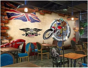 3d фотообои, Ретро британский мотоцикл, кирпичная стена, настенная роспись на заказ, домашний декор, обои для гостиной, наклейка на стену