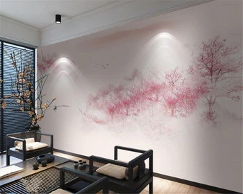 beibehang papel de parede Ручная роспись цветами персика и птицами Современная минималистичная цветочная фреска фон обои для стен