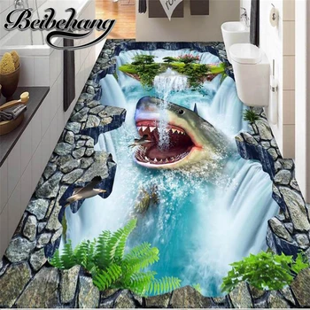 beibehang Декоративная роспись пола Пользовательские 3D полы самоклеящиеся обои Водопад Акулы 3d напольная плитка кухня водонепроницаемый