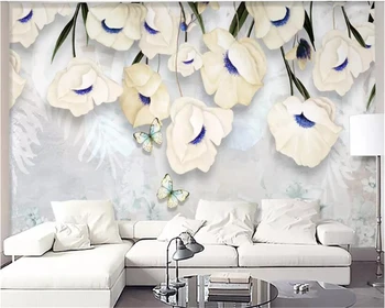 beibehang Нестандартный размер, современный минималистичный свежий трехмерный цветочный декор для гостиной, телевизор, диван, настенная роспись, обои