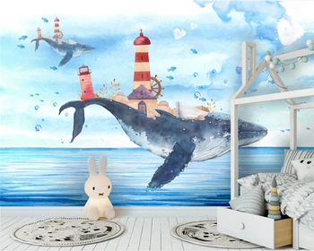 beibehang Пользовательские обои для детской комнаты китовый маяк голубой океан ручная роспись рыбы обои для рабочего стола домашний декор