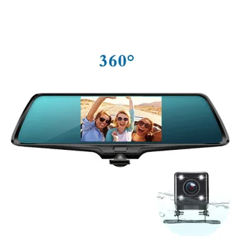 ВИДЕОРЕГИСТРАТОР 360 panorama HD 1080P с двойной записью спереди и сзади, 5-дюймовый сенсорный экран, интеллектуальное зеркало заднего вида