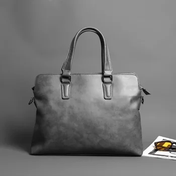 Деловые Серые Портфели из мягкой кожи для мужчин, роскошные сумки, Высококачественная сумка-Мессенджер, Мужские Офисные сумки для ноутбуков