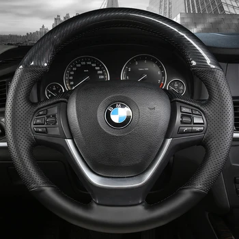 для BMW F25 X3 2011-2015 F26 X4, сшитая Вручную Черная Противоскользящая Кожаная Крышка Рулевого колеса из углеродного волокна, Аксессуары для интерьера