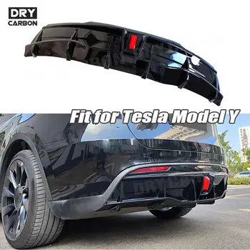 для Tesla Модель Y 2018 + ABS Черный автомобильный задний диффузор для губ, черный глянцевый диффузор заднего бампера Со светодиодными аксессуарами 
