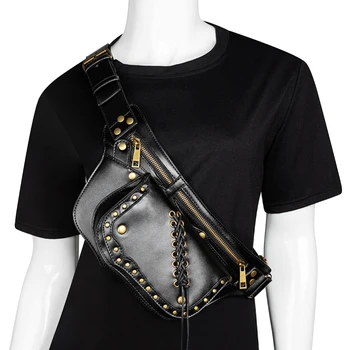 Женская нагрудная сумка в стиле панк / Поясная сумка из искусственной кожи / Сумка через плечо / Сумка для мобильного телефона