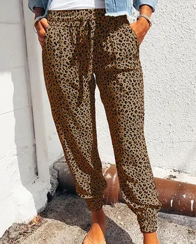Женские леггинсы, весенне-летние модные Свободные повседневные брюки с леопардовым принтом и кружевом, женские брюки