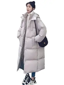 Зимние Новые Стильные женские Длинные куртки с капюшоном и воротником-стойкой, Высококачественное Модное пальто, уютные теплые толстые пуховики с хлопковой подкладкой