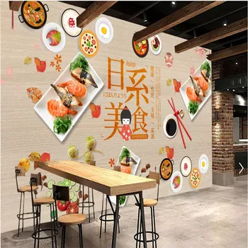 Мультяшные обои японской кухни с ручной росписью, 3D Суши, Ресторан морепродуктов, Промышленный декор, Фоновая роспись, обои 3D