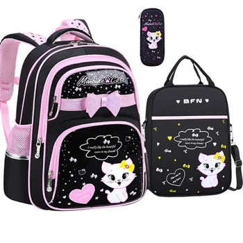 Новая корейская начальная школа 2023, модный Милый Рюкзак для девочек с милым котом, Ортопедический водонепроницаемый Рюкзак, школьная сумка из искусственной кожи