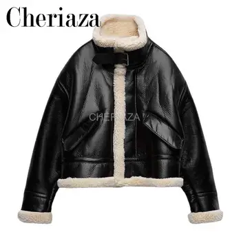 Осенне-зимняя Новая Женская Свободная и утолщенная куртка-пальто из матовой искусственной кожи CHeriaza