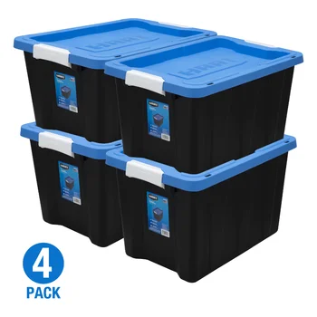 Пластиковый Контейнер для хранения с защелкой на 12 галлонов, черный с синей крышкой, размером 4,22,70 X 15,30 X 13,30 дюйма
