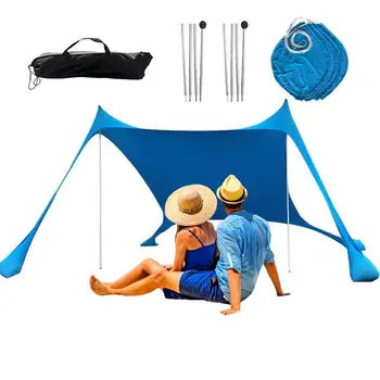 Пляжная палатка, навес для пляжа, Солнцезащитный козырек, Переносная защита UPF 50, солнцезащитный козырек из лайкры с 4 мешками с песком для кемпинга