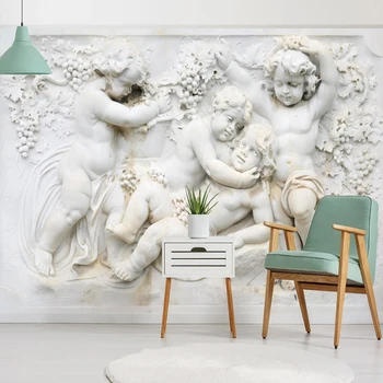 Пользовательские Фотообои Декор гостиной Спальни 3D Стереоскопический рельефный гипс В Европейском Стиле, Маленькая скульптура Ангела, Большая фреска