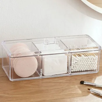 Прозрачный Органайзер для макияжа, коробка для хранения, Пластиковый Органайзер для сортировки на рабочем столе, акриловый материал, Органайзер с тремя отделениями