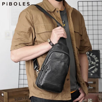 Простая кожаная мужская нагрудная сумка из натуральной кожи, нагрудная сумка через плечо, портативная дорожная спортивная сумка через плечо для мужчин