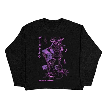 Уличная одежда в стиле хип-хоп, Вязаный Свитер, мужской Пуловер с принтом аниме, осенний хлопковый свитер в стиле Харадзюку, женский Свитер Оверсайз, одежда y2k