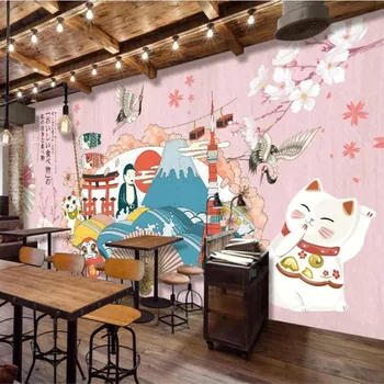 Японская Кухня Суши Ресторан Промышленный Декор Обои 3D На Заказ Вишневые цветы Изакая Фон Фреска Обои 3D
