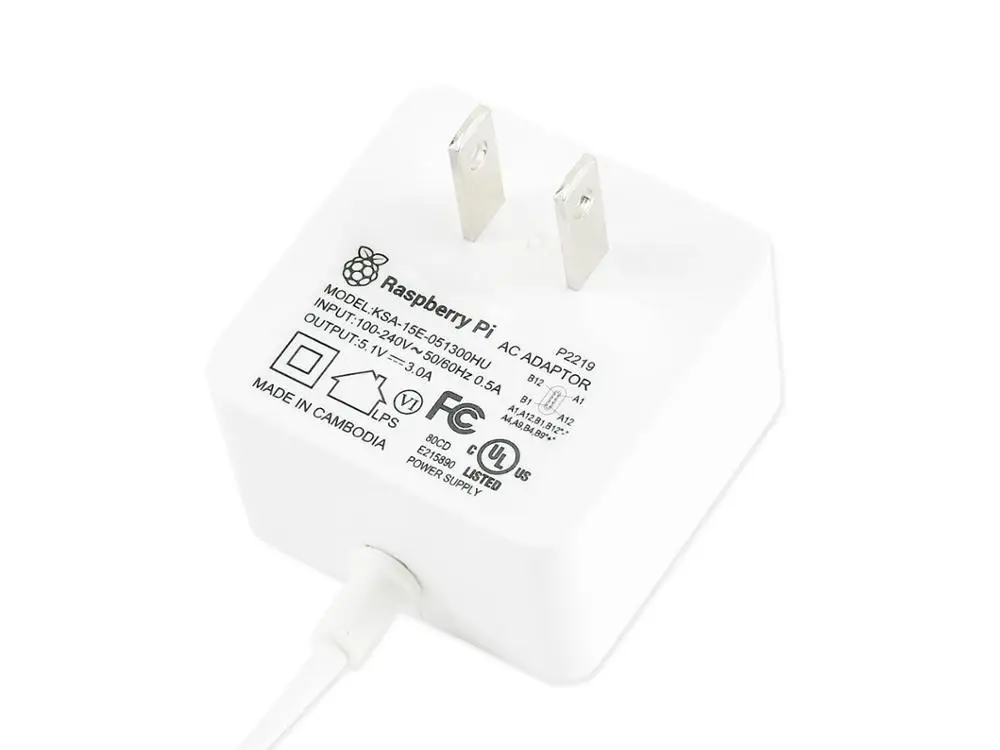Официальный источник питания Raspberry Pi USB-C для Raspberry Pi 4 USB Type-C стандарта США Белого/черного цвета Выходной ток 3.0A