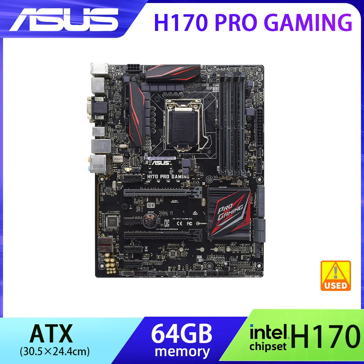 Материнская плата LGA 1151 Asus H170 PRO GAMING DDR4 Intel H170 H170M с поддержкой Core i7/i5/i3 CPU USB3.0 DVI SATA3 PCI-E X16 ATX