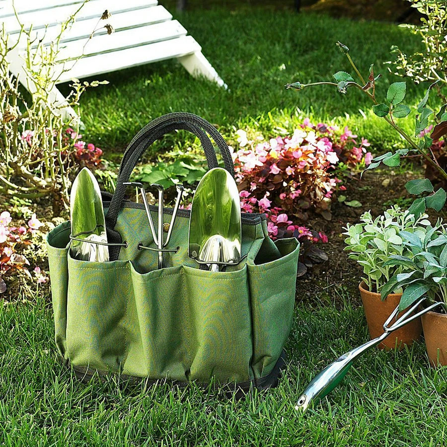Портативная сумка для садовых инструментов с 8 карманами из ткани Оксфорд, сумка с ручкой, набор садовых инструментов