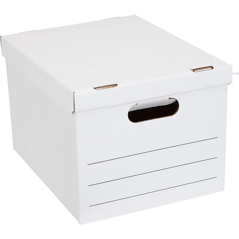 Базовые коробки для хранения и подачи документов с крышкой и ручками, размер Legal/Letter, Базовая комплектация, упаковка из 20 штук, Белый органайзер для хранения