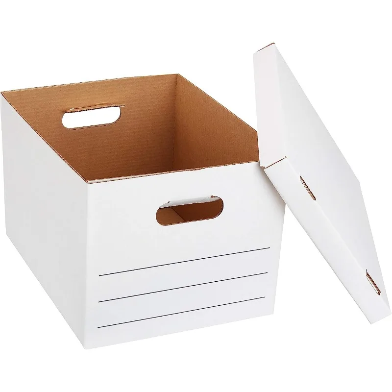 Базовые коробки для хранения и подачи документов с крышкой и ручками, размер Legal/Letter, Базовая комплектация, упаковка из 20 штук, Белый органайзер для хранения