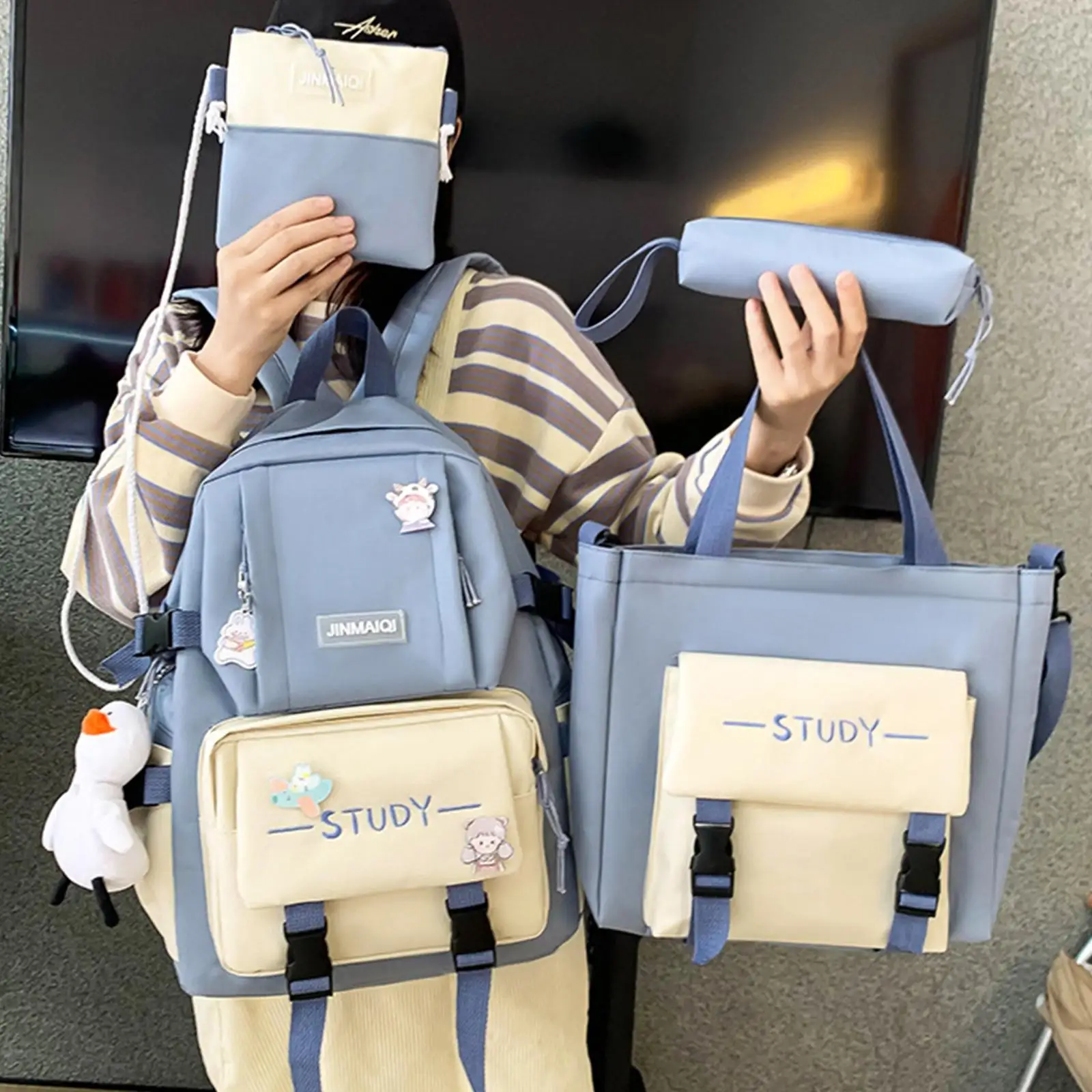 4 шт./компл., холщовая сумка-тоут для подростков, студенток, девочек, рюкзак для ноутбука, стильная дорожная сумка для подгузников, пенал
