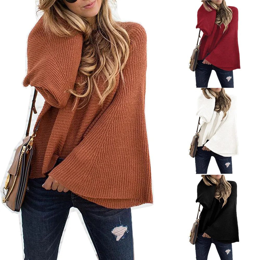 2023 осенне-зимний свитер в Европе и Соединенных Штатах, свободный пуловер с расклешенными рукавами, свитер для женщин