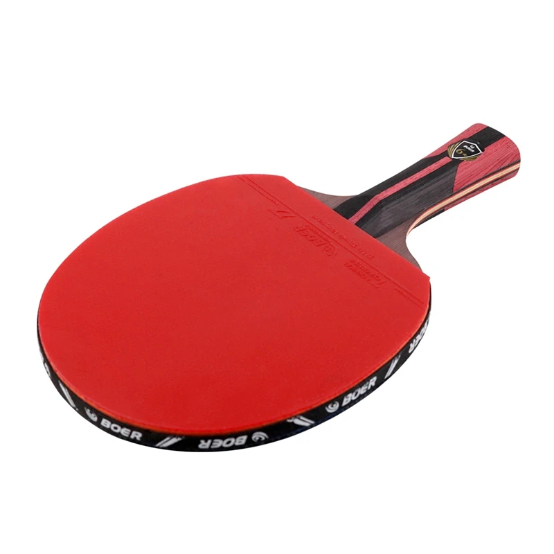 BOER 1 ШТ Ракетка Для настольного тенниса с Черным Лезвием Из Углеродистой Стали С Резиновой Горизонтальной Рукояткой Красного Цвета